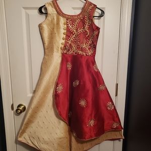 AKT Bohemain Gold and Maroon Asymmetrical Dress